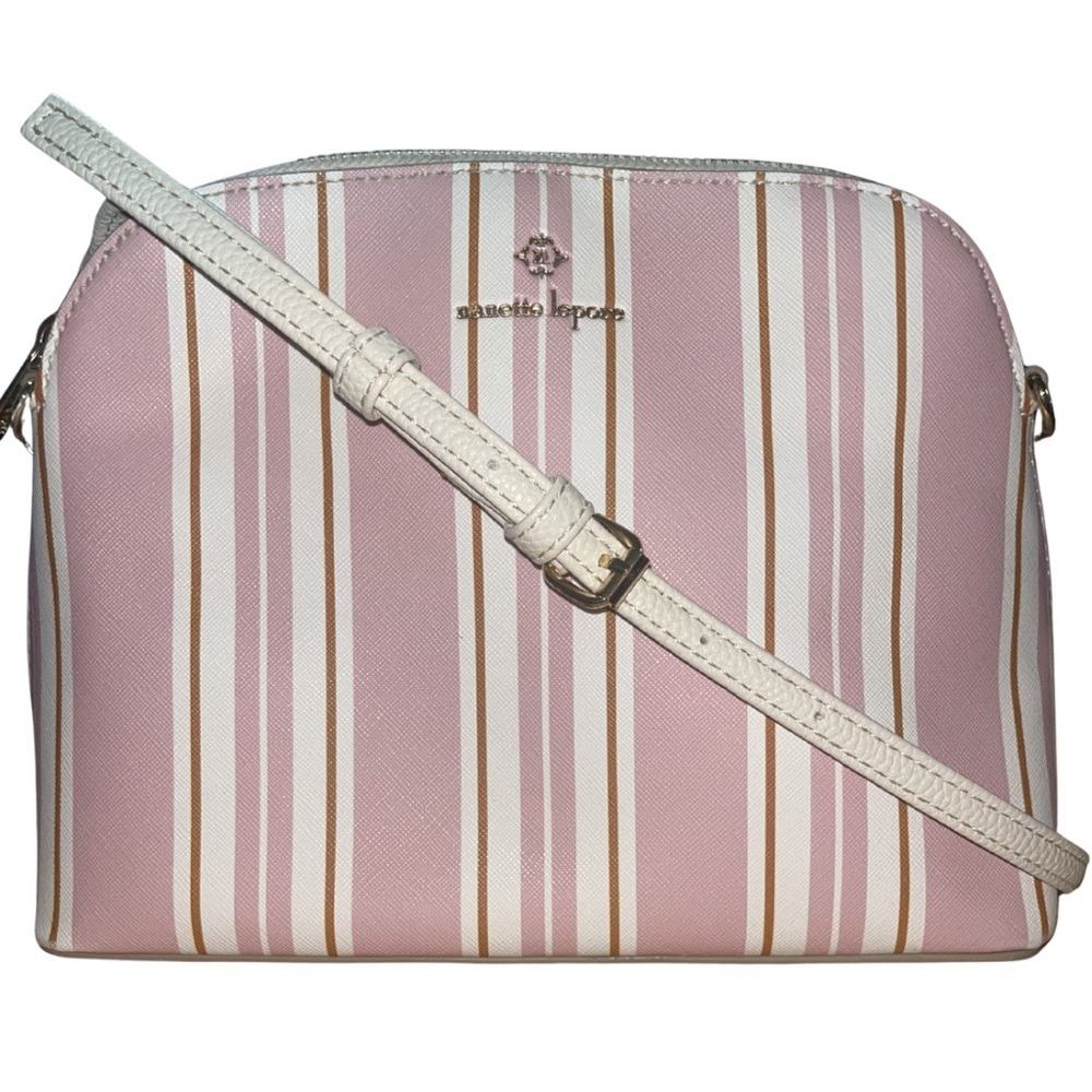 Nanette Lepore Pink & Cream Striped Dome Crossbody Bag